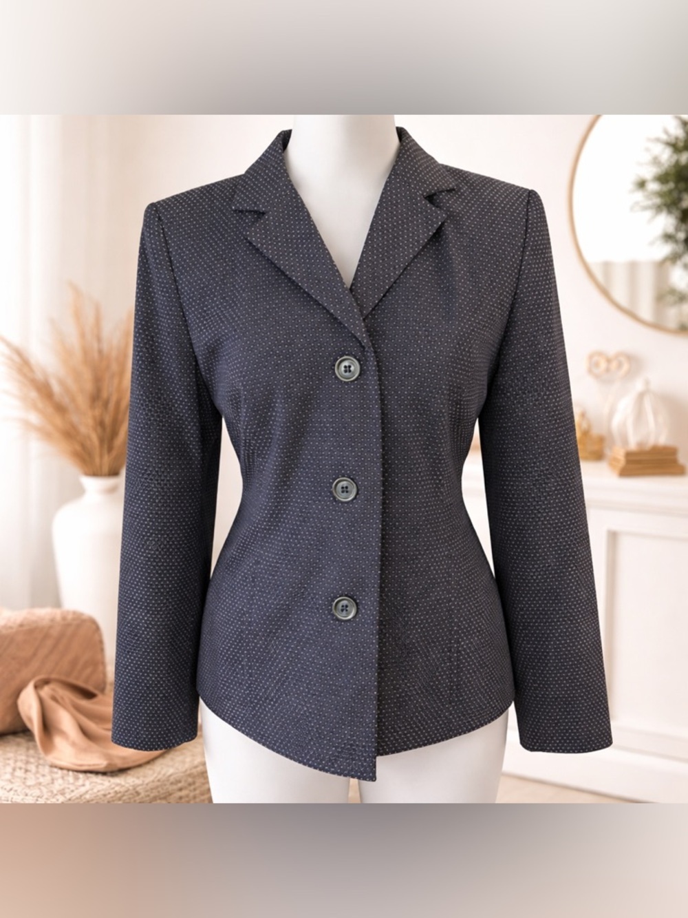 Karen Scott Petites Navy Micro Dot Blazer Women’s 6P Tailored Career Jacket
